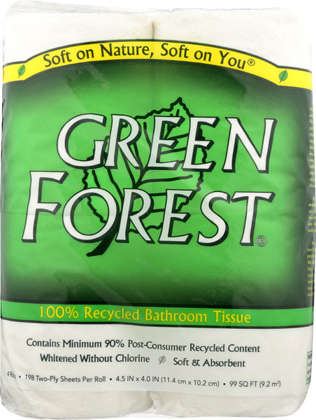 GREEN FOREST: Bath Tissue White 4 Rolls 198 Sheets, 1 ea