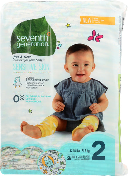 SEVENTH GENERATION: Baby Free & Clear Diapers Stage 2 12-18 Pounds, 36 Diapers