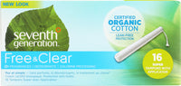 SEVENTH GENERATION: Free & Clear Organic Super Absorbency Cotton Tampons with Applicator, 16 pc