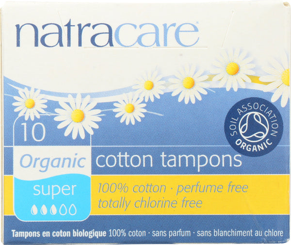 NATRACARE: Super Non-Applicator Organic Cotton Tampons, 10 pc