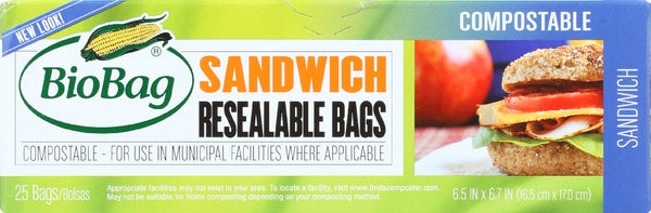 BIOBAG: Resealable Sandwich Bags, 25 bg