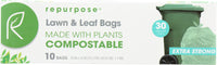 REPURPOSE: Compostable Extra Strong Lawn & Leaf Bags 30gal, 10 ea