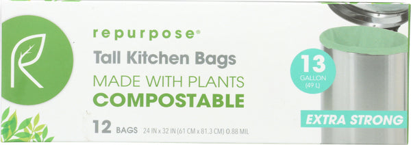 REPURPOSE: Compostable Extra Strong Tall Kitchen Bags 13gal, 12 ea