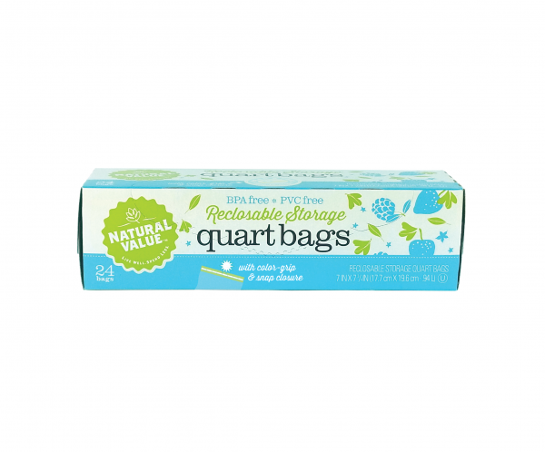 NATURAL VALUE: Quart Bags Reclosable Storage, 24 bg