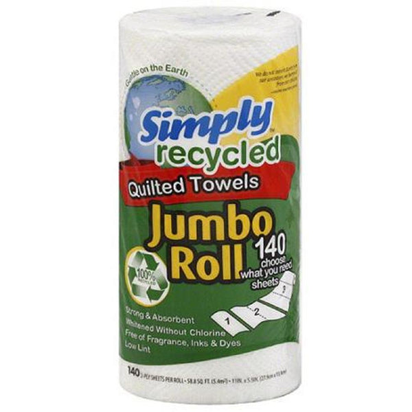 SIMPLY RECYCLED:  Jumbo Roll 2 Ply Quilted Paper Towels 140 Sheets, 1 Roll